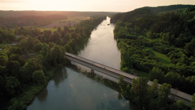 Sunset Bridge Crossing Aerial by Country Farms