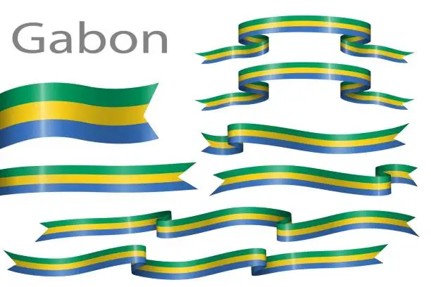 Vector illustration of set of flag ribbon with colors of Gabon for independence day celebration decoration