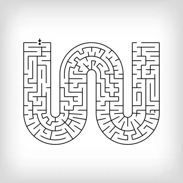 Vector illustration of Unique linear letter W maze puzzle.