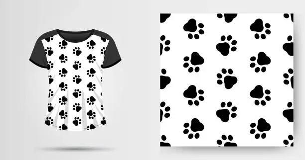 Vector illustration of Seamless pattern paw print pattern with mockup example