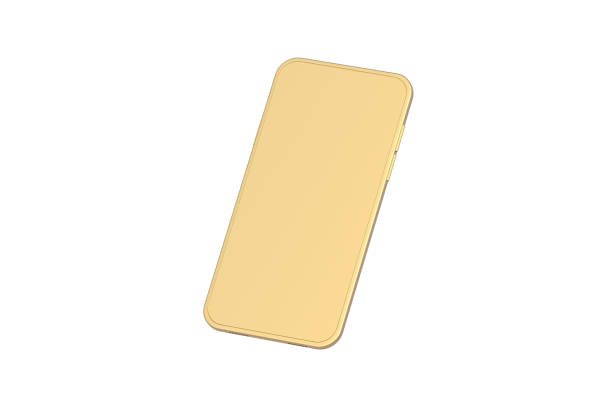 istock Golden smartphone isolated on white background. 3d render 2133603395