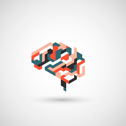Abstract colorful human brain. Simple vector graphic. Modern illustration mind for thought, intelligence, creativity, learning.