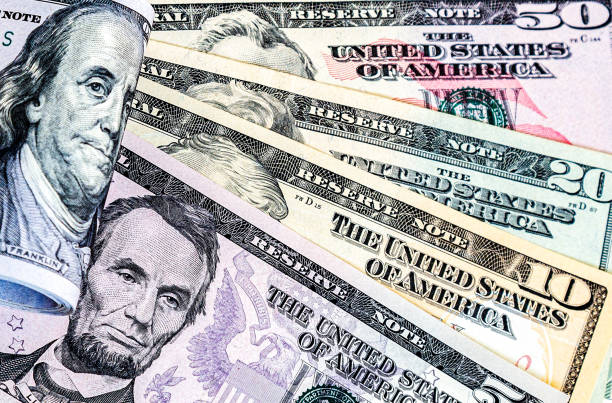 Various american dollars banknotes close up