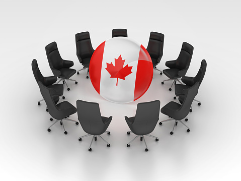 Canadian Flag with Chairs - Gray Background - 3D Rendering