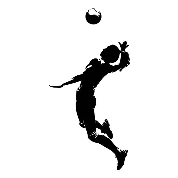 ilustrações de stock, clip art, desenhos animados e ícones de volleyball player, woman, isolated vector silhouette, side view. female volleyball logo - voleibol desporto de equipa