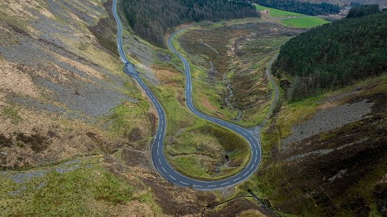 The loop on the way to the summit of the Bwlch mountain named in Welsh Bwlch-Y-Clawdd Road, south of Treorchy, Rhondda Cynon Taf, South Wales UK