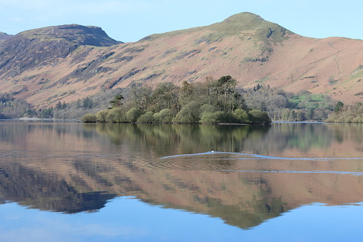 Catbells from Derwent Water, with the hills reflected in still water
