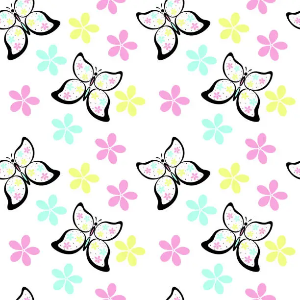 Vector illustration of Colorful butterfly seamless pattern