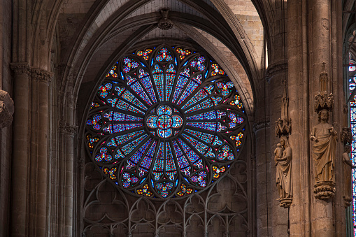 Stained glass window in the basilica of Carcassonne in the south of France