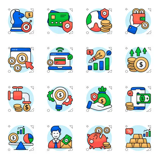 Vector illustration of Set of Finance and Economy Flat Icons