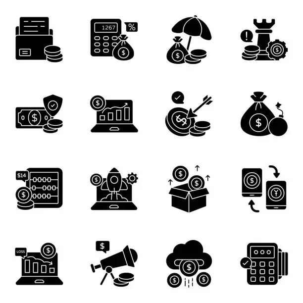 Vector illustration of Set of Finance Solid  Icons