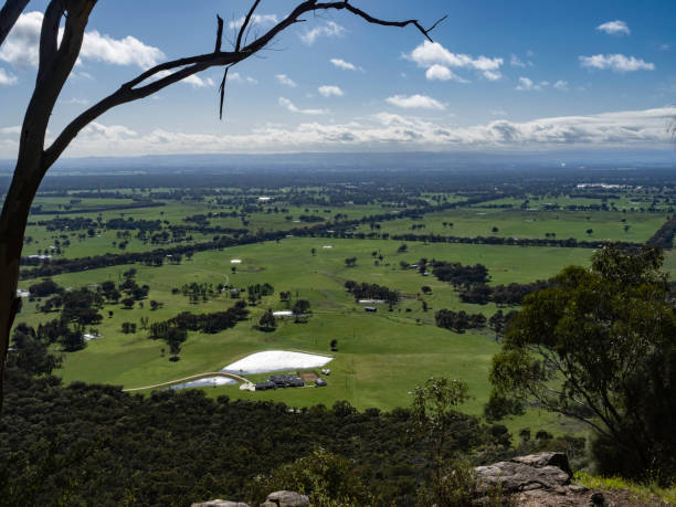 Looking down on patchwork farmland near Wangaratta Victoria