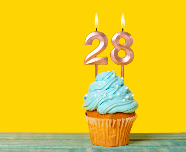 istock Birthday Cake With Candle Number 28 2133730001