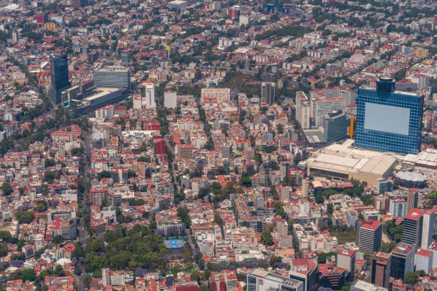 luftaufnahme von colonia napoles in cdmx - smog mexico mexico city air pollution stock-fotos und bilder