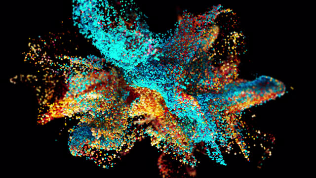 3D digitally generated abstract particle dance background. 4K video.
