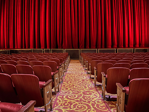 Chic movie theater seats with stage view