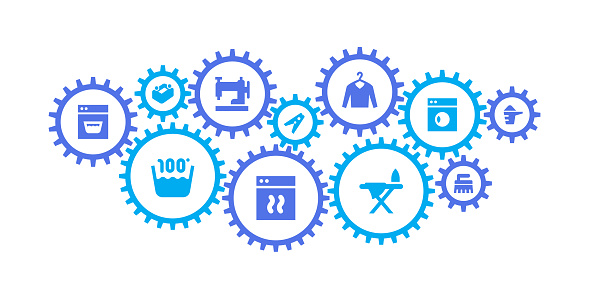 Gear mechanism and dry cleaning icons