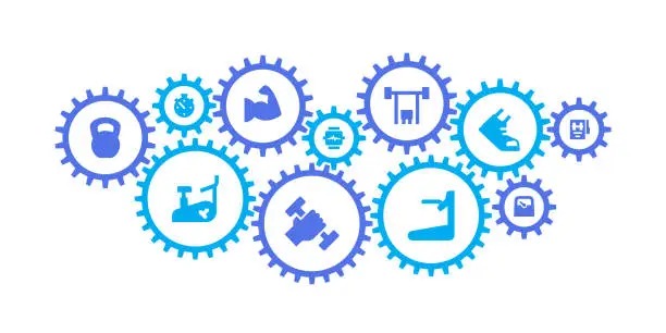 Vector illustration of Gear mechanism and fitness icons
