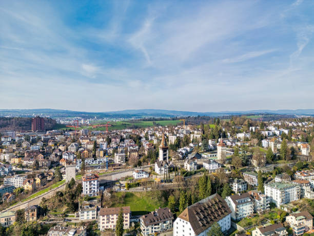 Aerial view of Lucerne Switzerland on a sunny day.