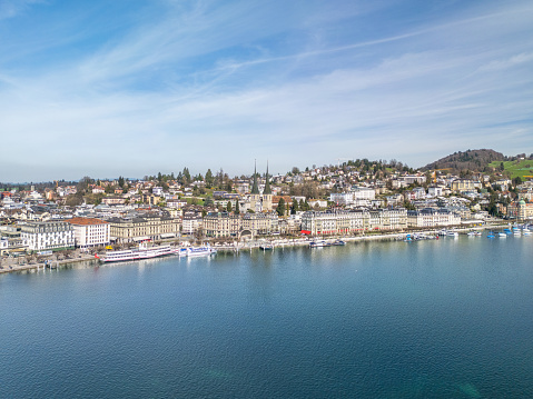 Aerial view of Lucerne Switzerland on a sunny day.