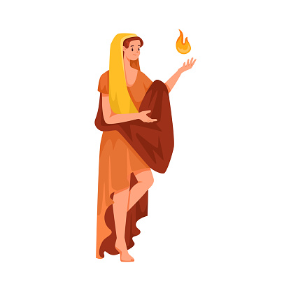 Woman Hestia Ancient Greek God and Deity as Figure from Mythology Vector Illustration. Female Divine Character from Antique Religion of Greece