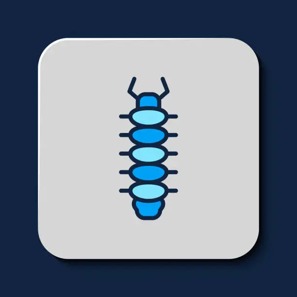 Vector illustration of Filled outline Centipede insect icon isolated on blue background. Vector