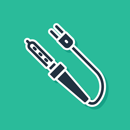 Blue Soldering iron icon isolated on green background. Vector.