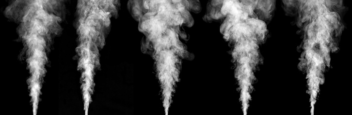 White smoke collection isolated a on black background