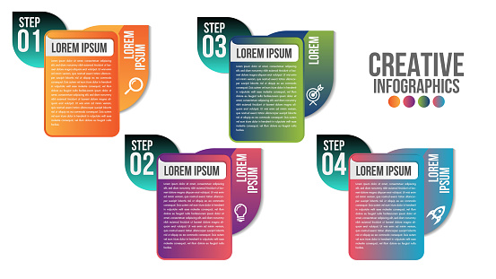 Infographics Chart 4 steps options business timeline modern creative with icon step by step can illustrate vector a strategy, workflow or team work