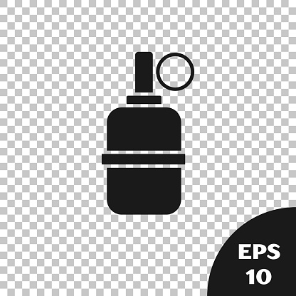 Black Hand grenade icon isolated on transparent background. Bomb explosion. Vector.
