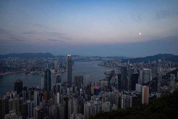 A nighttime image of the Hong Kong skyline.
