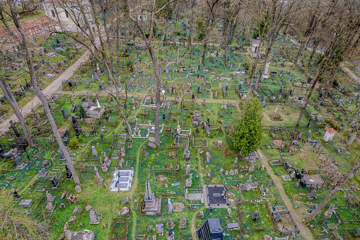 Aerial spring view of Bernardine Cemetery (Bernardinu kapines) in Vilnius, Lithuania