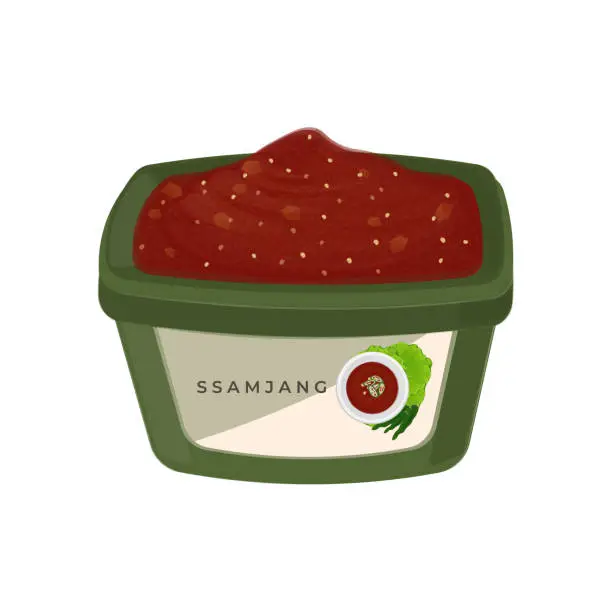 Vector illustration of Spicy Korean soybean paste or Ssamjang