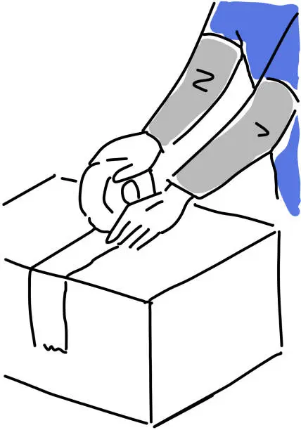 Vector illustration of At the hands of a mover packing things