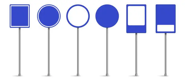 Vector illustration of Set of blank blue and white road signs vector. Traffic signs on white background