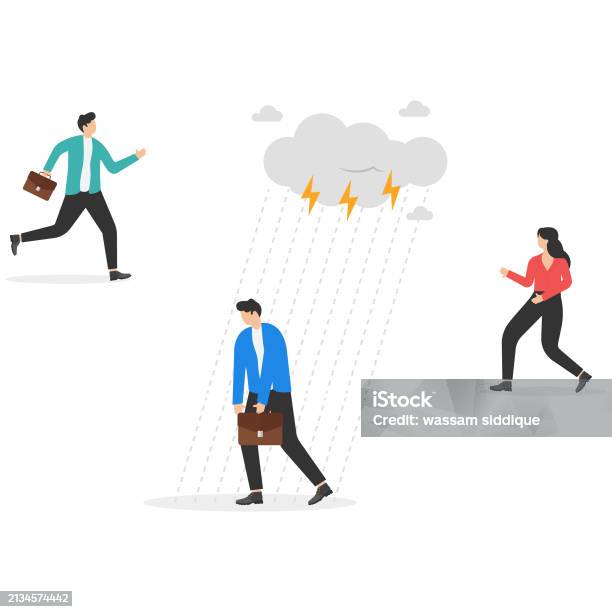 Grumpy Manager Getting Rained On Rain Cloud Over Manager Risk Management And Business Problems Concept ...