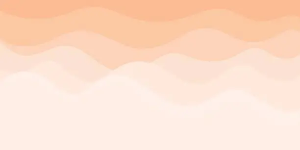 Vector illustration of Abstract sea's wave with white sand beach in sunset vector illustration. Sunet at the sea concept flat design background.