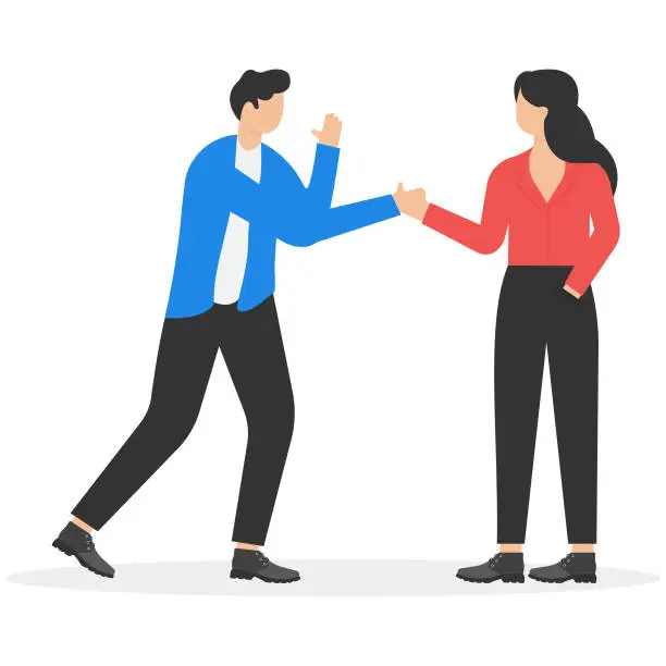 Vector illustration of Businesswoman and businessman shaking hands. Concept business illustration. Vector flat