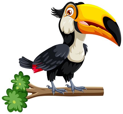 Vector graphic of a toucan perched on a tree branch