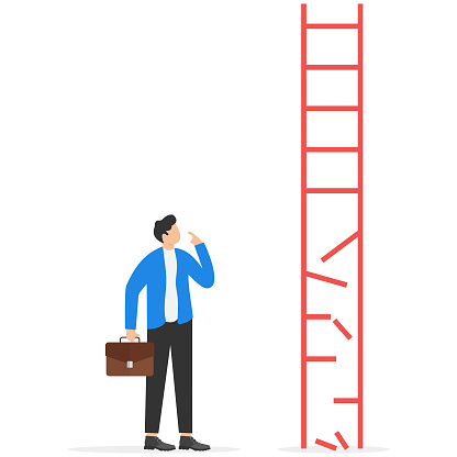 Business person look at broken ladder. Obstacle Business concept
