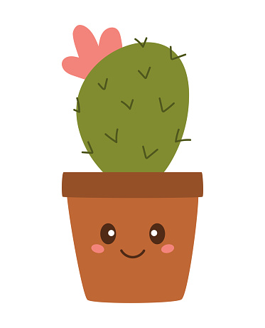 Cactus with flower, cute cactus in flower pot, clipart cactus, vector illustration