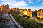 Holidays in Poland - autumn view of the Mostowa street in the morning in Warsaw's Old Town