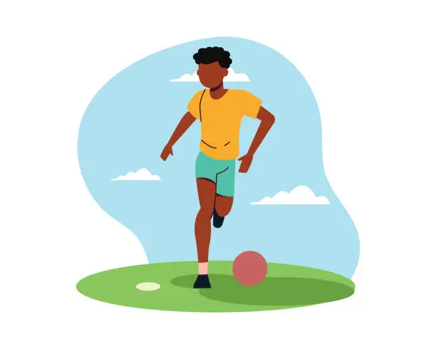 Vector illustration of A football player dribbling a ball. Simple flat illustration for sport and leisure design vector. Active people for healthy life concept.