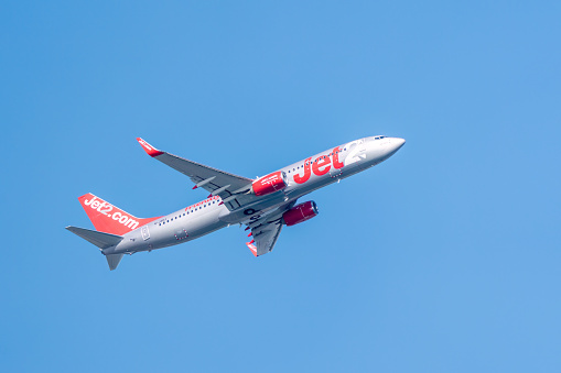 Antalya, Turkey, April 2024: Jet2  Airlines , the British airline operates widely on international routes to Turkey.