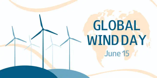 Vector illustration of Wind turbines on the white background. Global Wind Day. June 15.