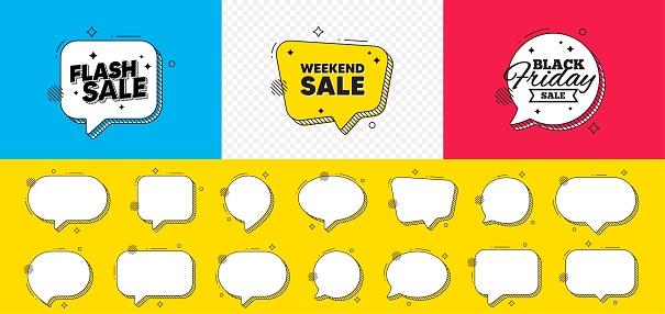 Black friday chat speech bubble. Weekend Sale tag. Special offer price sign. Advertising Discounts symbol. Weekend sale chat message. Flash sale speech bubble banner. Offer text balloon. Vector