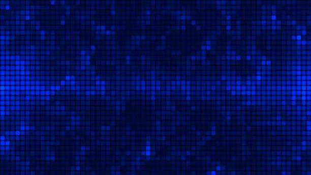 Vector illustration of Blue pixel gradient background. Mosaic with background color change. Blue square background. Wallpaper pixels, squares, mosaic, blue, gradient. Vector illustration.