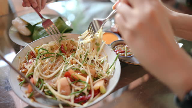 Asian eating traditional asian food Having lunch thai food at chiang mai thailand