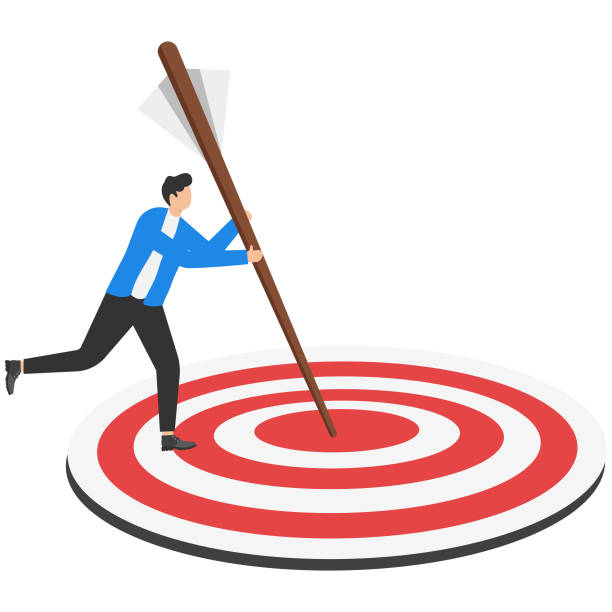 istock Passionate businessman using arrows to achieve goal. stress management. Vector illustration. 2134678642