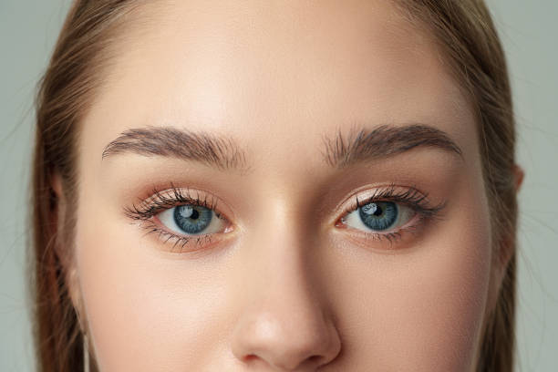Close Up of Young Womans Face With Blue Eyes